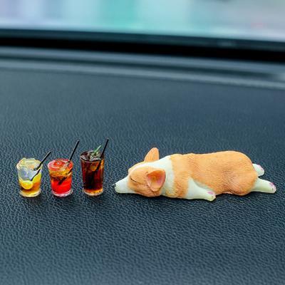 Corgi Car Ornament Cute Mini Sleeping Corgi Car Decor Center Console Decoration Gift for Car Pet Lovers