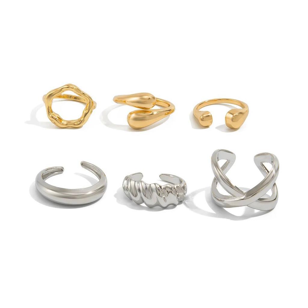 Salircon 6Pcs/Set Punk Creative Irregular Mixed Color Open Rings for Women Trendy Adjustable Drop Rings Jewelry Accessories Gift