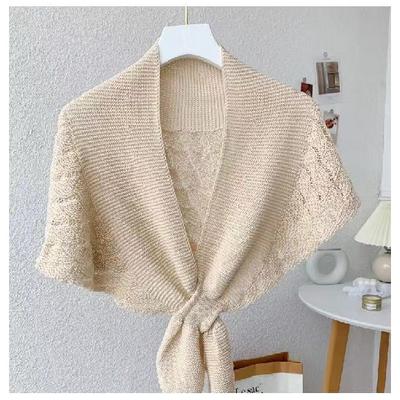 Women'S New Spring/Summer Fashionable Small Shawl With Solid Color Neck Protection And Hollow Knitting Air Conditioning Shawl Scarf