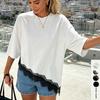 Summer Round Neck Hem Lace Patchwork Loose And Fashionable T-shirt Top