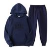 Simple Design Men's Letter Pattern Printed Hoodie Set Pure Cotton Comfortable Loose Casual Pocket Hoodie+Sweatpants