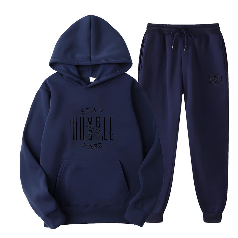 Simple Design Men's Letter Pattern Printed Hoodie Set Pure Cotton Comfortable Loose Casual Pocket Hoodie+Sweatpants