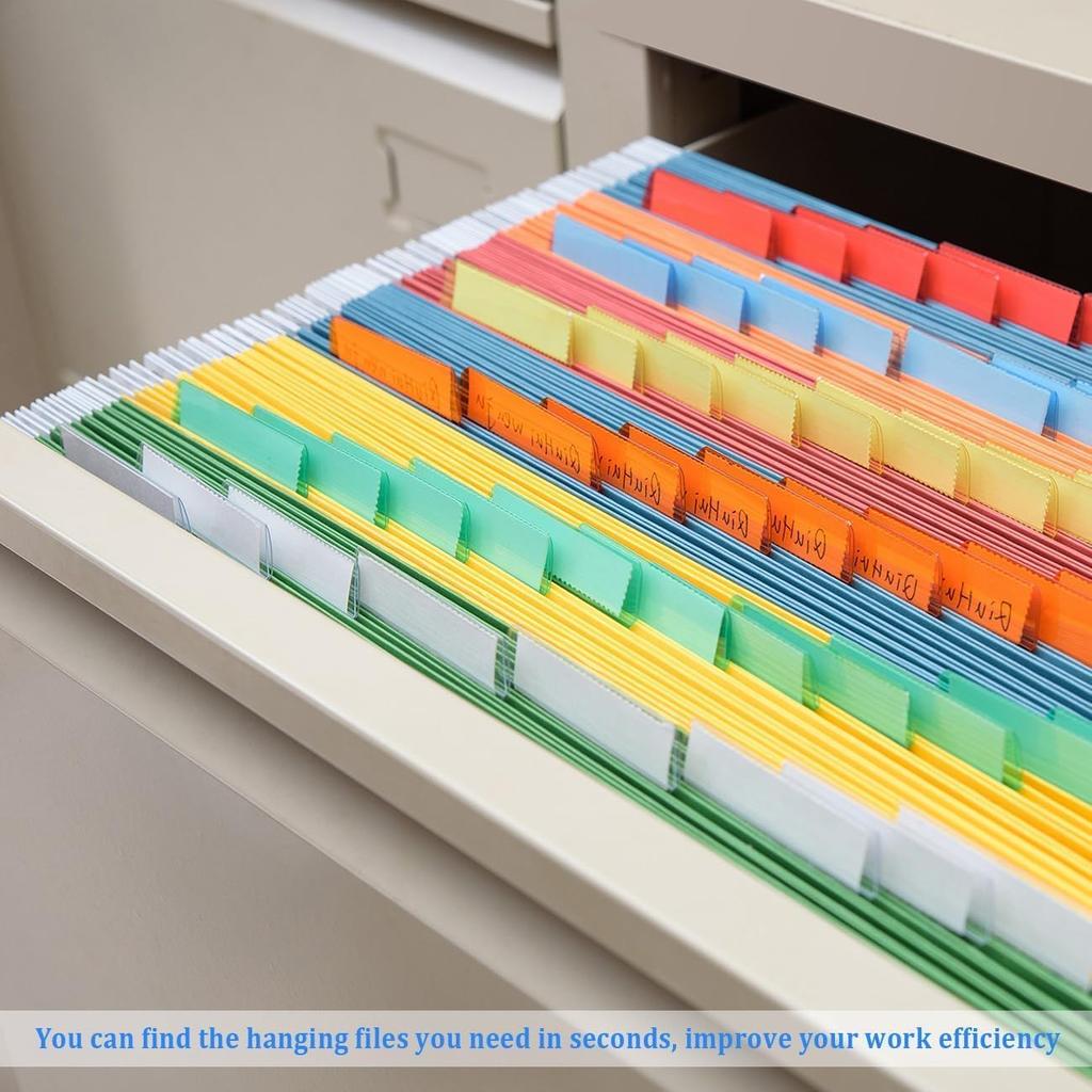 File Folder Tabs, Ertable Plastic Tabs Hanging Folder Tabs,100 Pcs Hanging File Folder Tabs with 200Pcs Erts for Hanging Folders (Clear)