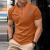 Men's T-shirt With Stand Up Collar And American Flag Sticker Large Size Half Zip Collar And Short Sleeves