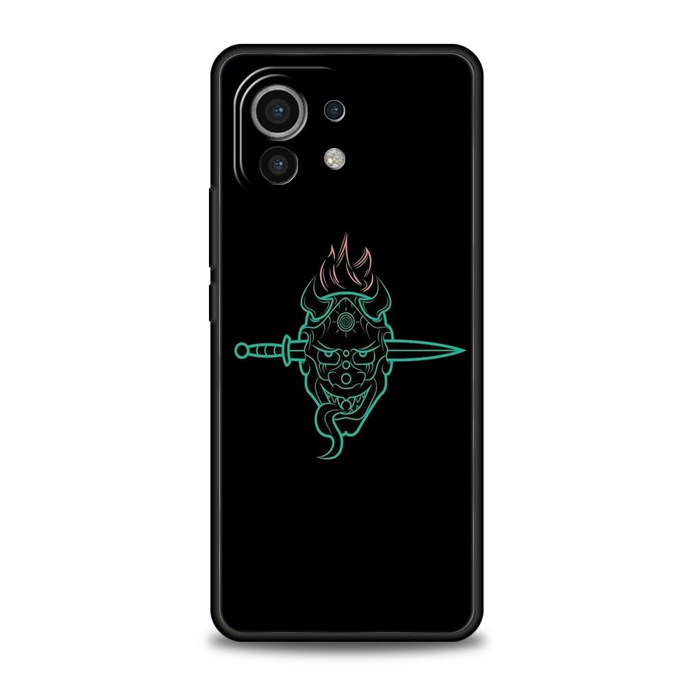 

Чехол для Xiaomi Poco X4 X3 NFC F3 F4 M3 M4 Mi Note 12T 10 11 Ultra 11T 13 Pro 10T 12 Lite 9T 5G Мягкий чехол Samurai Oni Mask неоновая Poco M4 Pro 5G