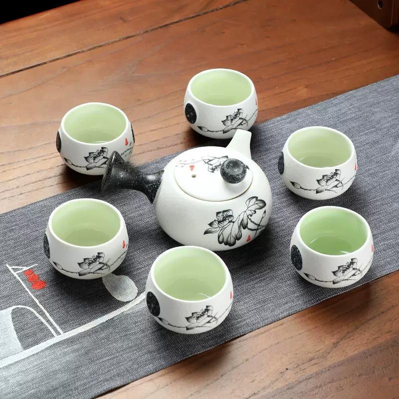 Ceramic Kungfu Tea Set, Snowflake Glaze, Household High-grade Tea Pot, Tea Cup Set, Simple Japanese Tea Making, Side Handle Pot