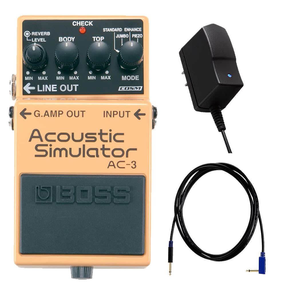 BOSS Acoustic Simulator effect dedicated adapter and VOX guitar cable AC-3 pedal, PSA-100S2, VGS-30 (3-piece set)