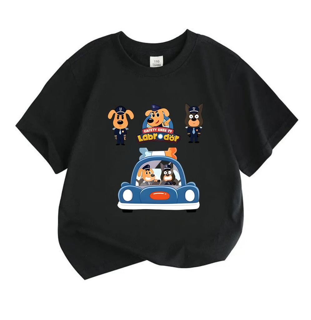 Kids Boys Girls 100% Cotton Crew Neck Short Sleeve T-Shirt, Cute Cartoon Animal Police Dog Print Casual Tees for Children Summer Soft Breathable Daily