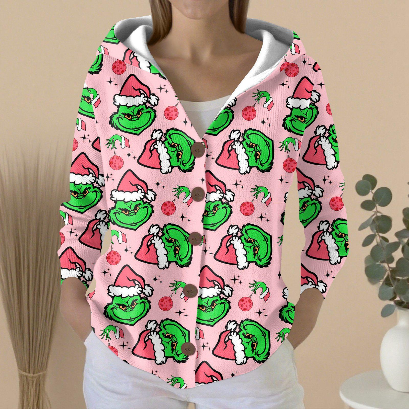 

Женский модный повседневный свитер на пуговицах с принтом, кардиган, куртка с капюшоном S розовый