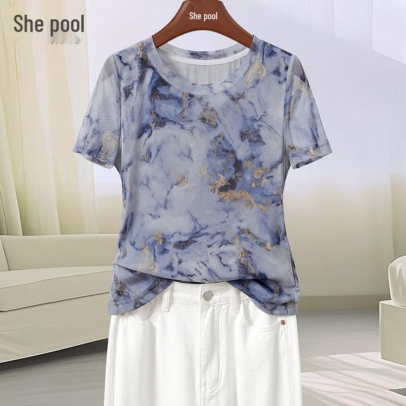Chinese Ink Print Short Sleeve T-Shirt L