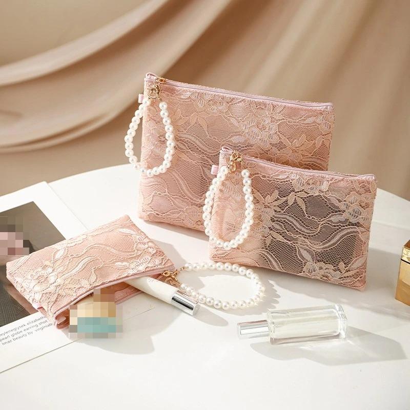 Sweet Lace Cosmetic Bag Travel Toiletry Pouch Organizer Case Toiletry Wash Bag for Makeup Accessories Phone Keys Coin Purse