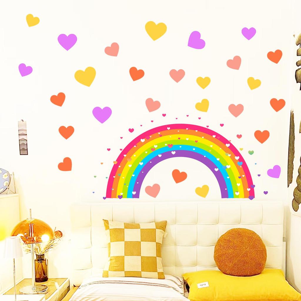 Glow-in-the-Dark Heart Stickers for Bedroom Decoration - Fluorescent Rainbow Self-Adhesive Wall Stickers