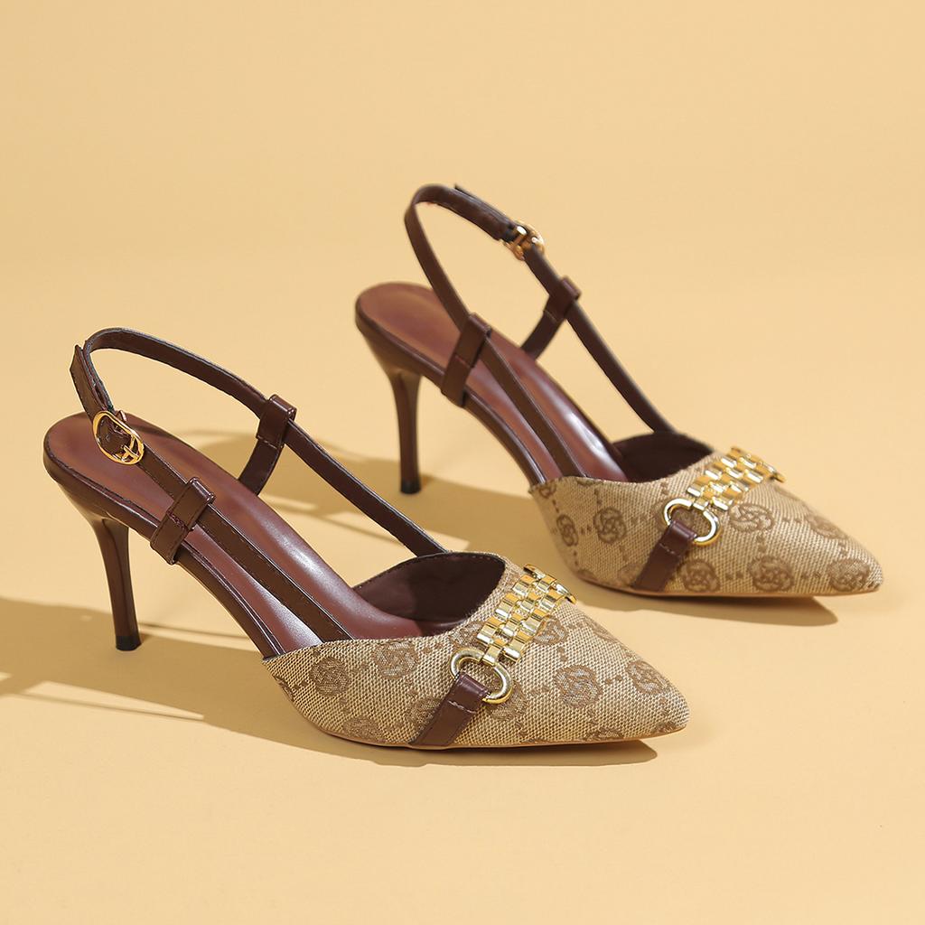 New Women's Pointed Metal Chain Decorative Buckle High Heels Fashionable Retro Luxury Durable Non-slip Women's Stilettos Pumps