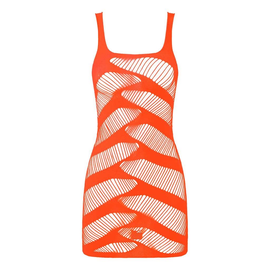 Womens Scoop Neck Bodycon Dress Wide Shoulder Strap Hollow Out Mini Design Lingerie Nightwear Dress