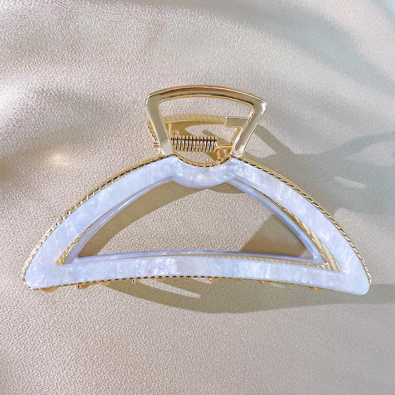 European & Korean Style Large Acetate Half-Circle Hair Claw - Elegant Alloy Hollow Hair Clip