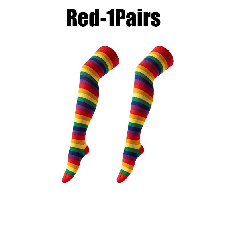 Soft Elastic Rainbow Striped Thigh High Socks, Over Knee Long Stockings for Daily Wear Party Cosplay Halloween Costume