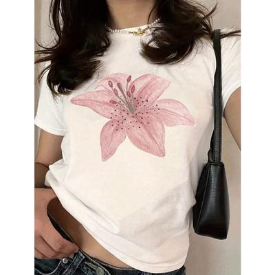 Camiseta Informal de Manga Corta con Estampado Floral para Mujer Tallas Grandes Verano Harajuku Streetwear Tops Camisetas Ropa