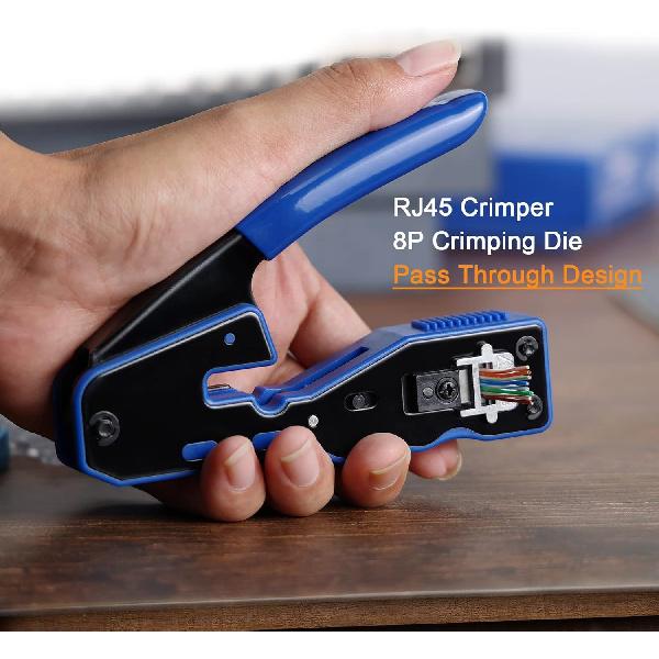 Ethernet Crimping Tool Kit, RJ45 Pass Through Crimper for Cat 6 Pass Through RJ45 Connectors, Cat5 Cat5e Cat6 Crimping Tool Kit