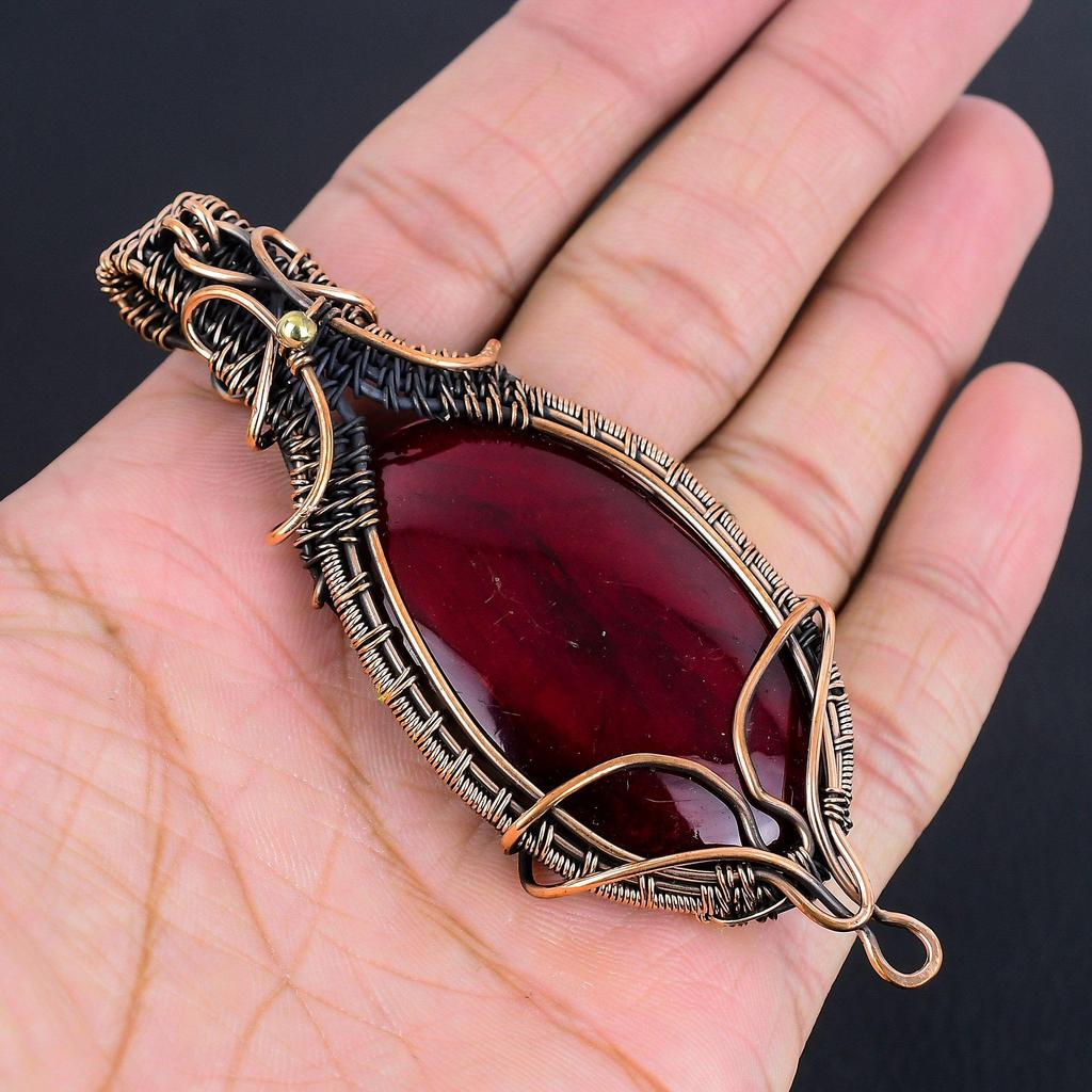 Red Flash Labradorite Pendant, 999 Copper Wire Wrapped Jewelry, Gemstone Jewelry Pendant, Handmade Wedding Gift Jewelry