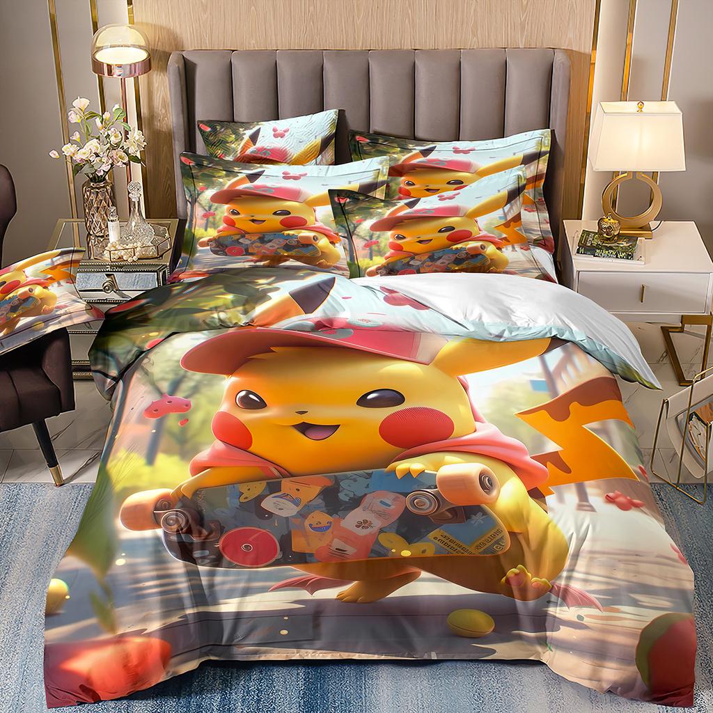 Pokemon Pikachu Bedding CollectionCartoon Anime Quilt Cover For Kids Boys Girls GiftBedding Cover And Pillowcase 7550Cm