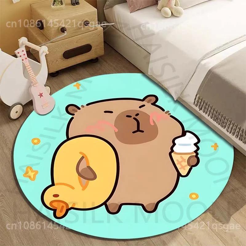 Disney Capybara Cartoon Gedruckte Runde Matte Wohnzimmer Sofatisch Schlafzimmer Boden Teppich Große Fläche Haustier Teppich Heimdeko Geschenke