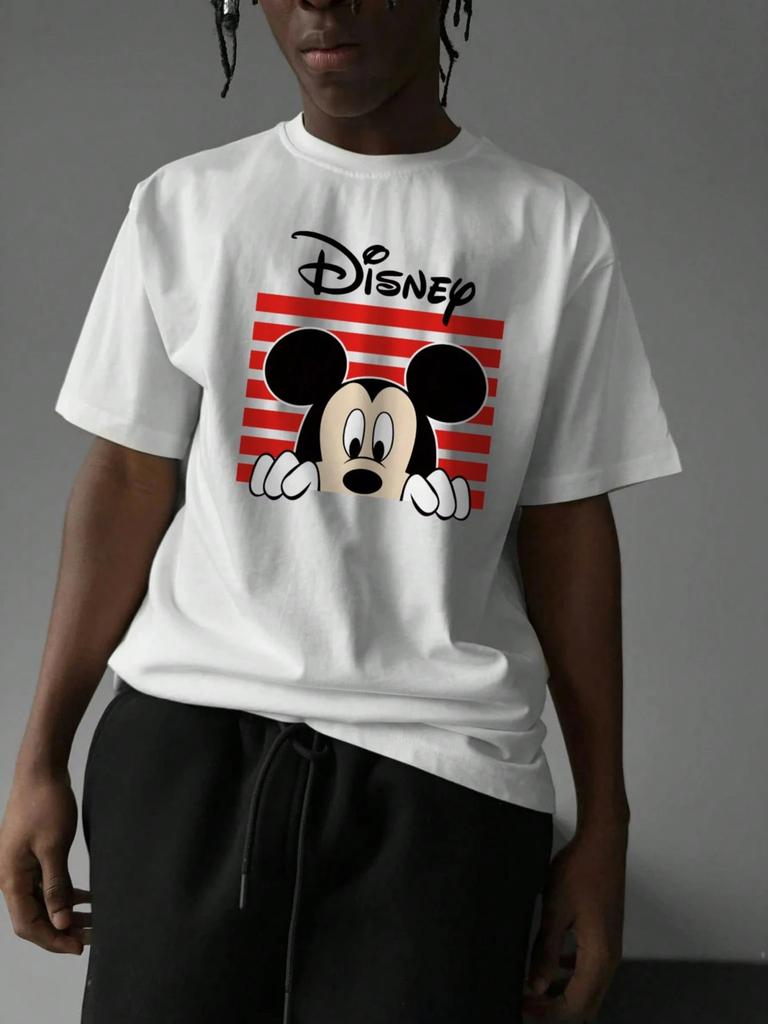Disney Mickey Mouse Cartoon Print Short Sleeve Casual T-Shirt For Men Summer Fashion Hip Hop Streetwear Unisex Couples Clothing