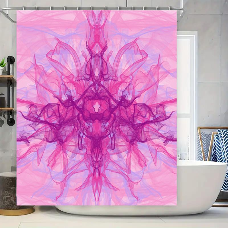 

Luxury Pink Smoke Effect Printed Shower Curtain Waterproof Bath Decor For Modern Bathroom Red Purple Blue W60H190(CM)-1 Pcs