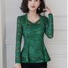 Bluză din dantelă Îmbrăcăminte pentru femei Negru Topuri noi Femei Elegantă cu mânecă lungă Cămașă albă cu decolteu în V