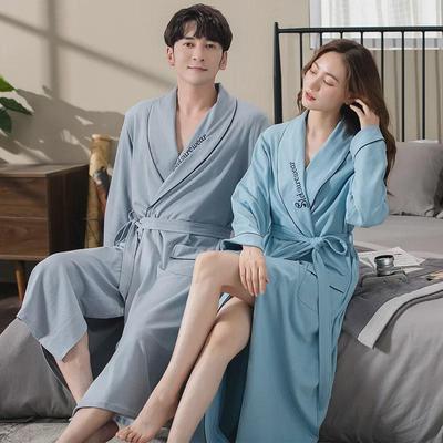 Unisex-Bademantel aus Baumwolle für Frühling und Herbst – schnelltrocknender, saugfähiger, langer Pyjama für Paare