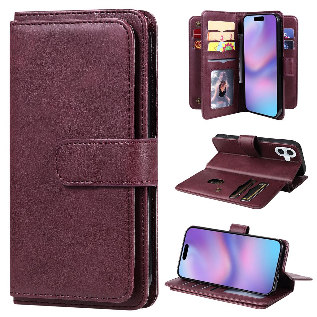 For iPhone 17 Leather Case with 10 Card Holder Phone Cover Stand