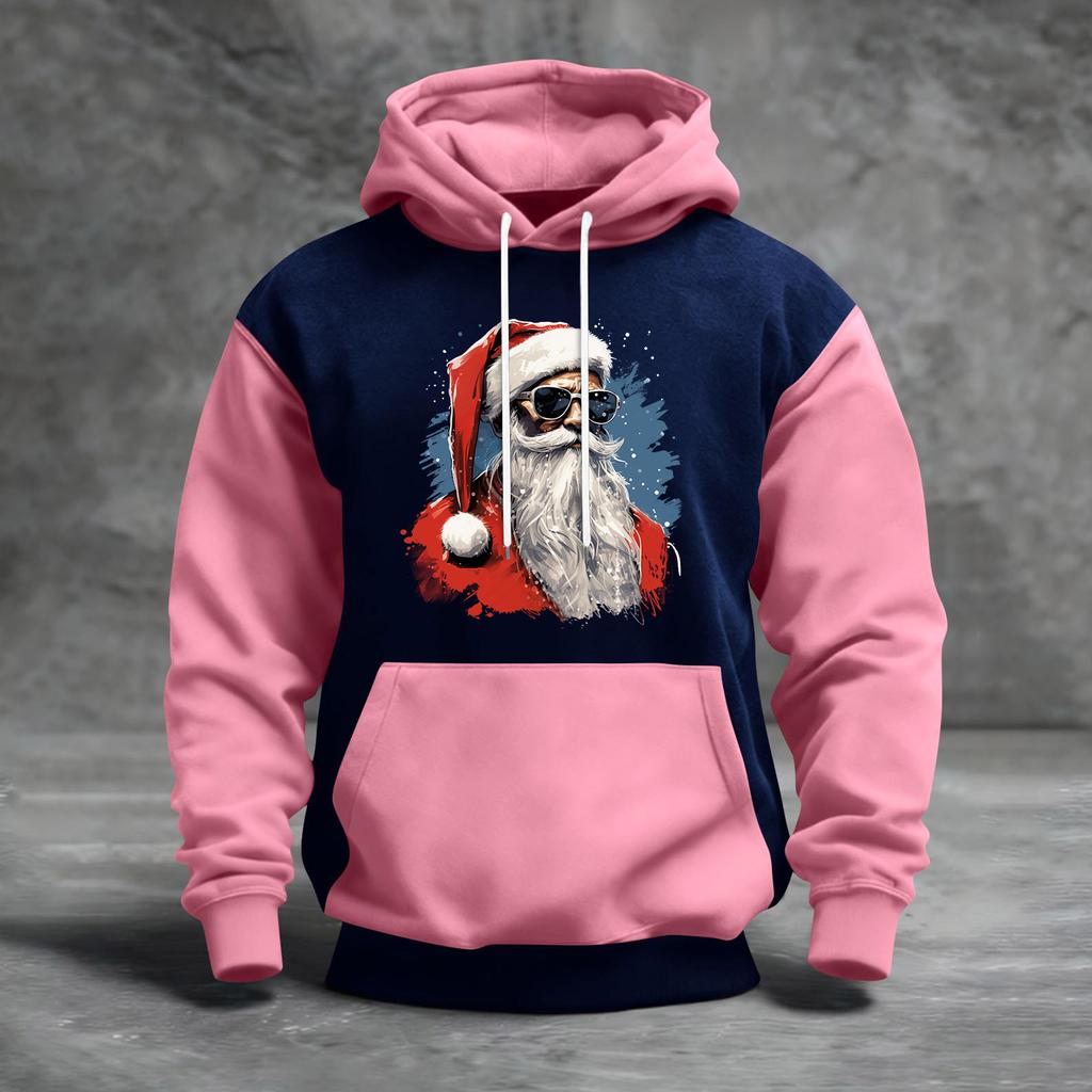 Men's Christmas Print Color Block Hooded Casual Sports Comfort Sweatshirt