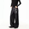 Mens Retro Streetwear Gothic Cross Print Straight Cut Denim Jeans Black Mid-Rise Loose Fit Casual Pants