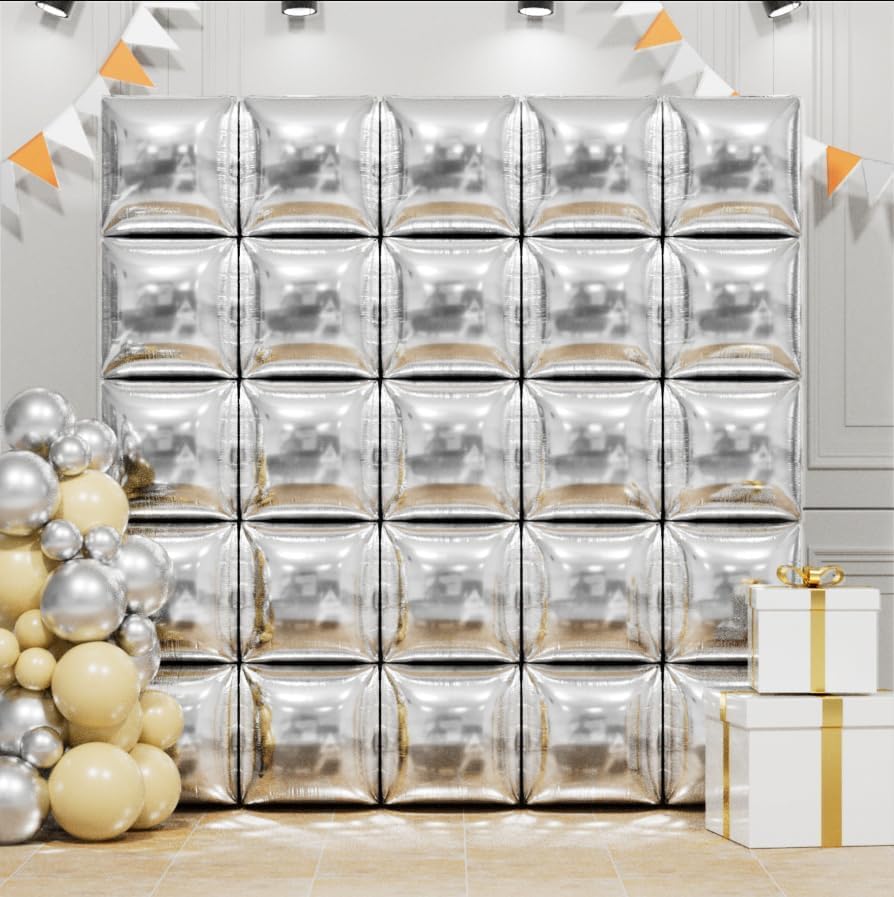 

DIY Double-Sided Two-Color Square Foil Balloons, Wall Decor for Birthday Wedding Graduation Party Background 25pcs(19inch) серебряный