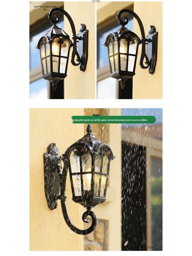 Solar European Antique Outdoor Wall Light for Balcony, Garden, Villa, Courtyard, and Corridor