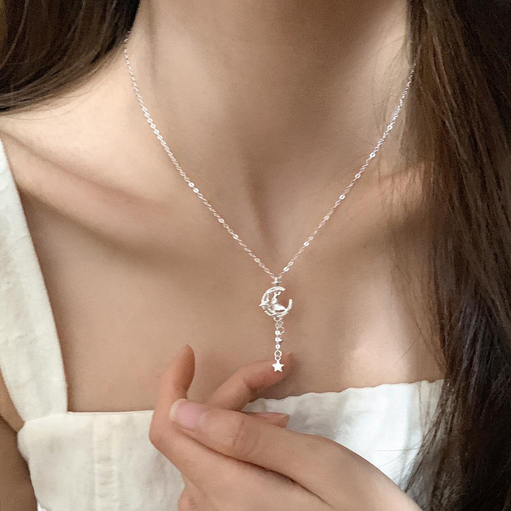 S925 Sterling Silver Necklaces For Women Simple Chain Fashion Minimalist Moon Zircon Necklaces Badminton Shape Birthday Gift