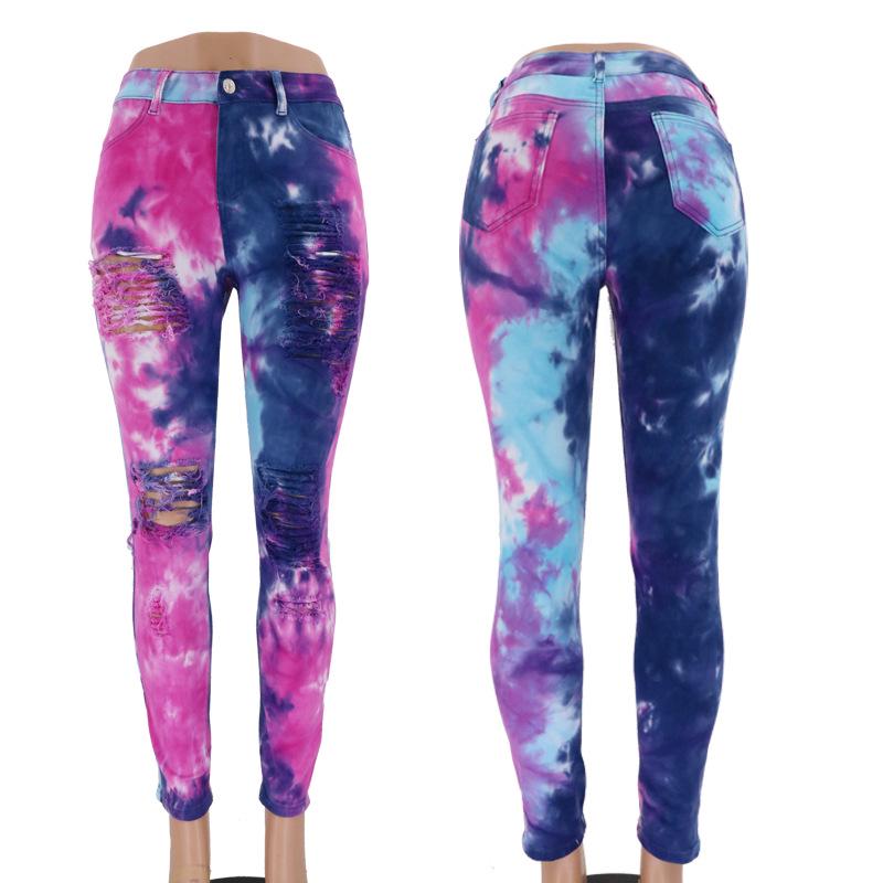 European & American Tie-Dye Light Wash Denim Women s Pants 2022 2XL