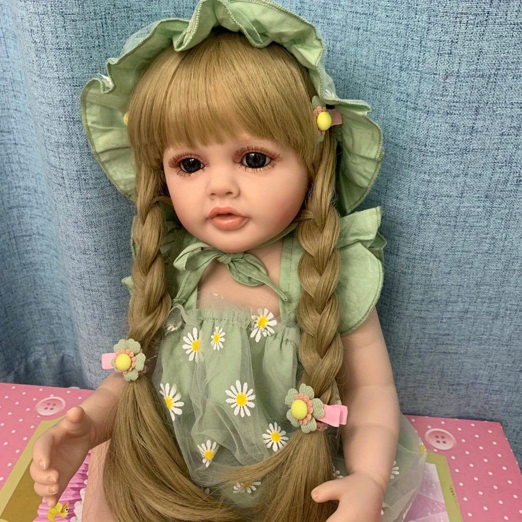 BZDOLL 55 CM 22 Inch Full Soft Vinyl Reborn Baby Long Hair Girl Doll Toy Lifelike Realistic Princess Toddler Beautiful Bebe