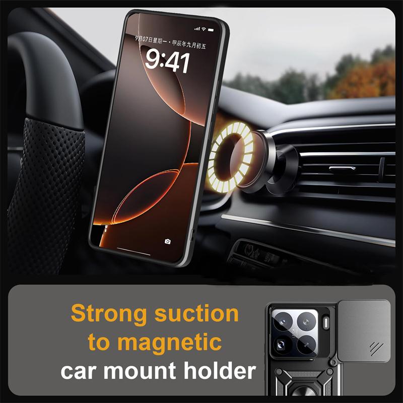 Armor Ring Stand Funda For Xiaomi 15 15Pro 5G Case Shockproof Slide Lens Protect Phone Cover for Xiaomi15 Pro Car Magnetic Funda