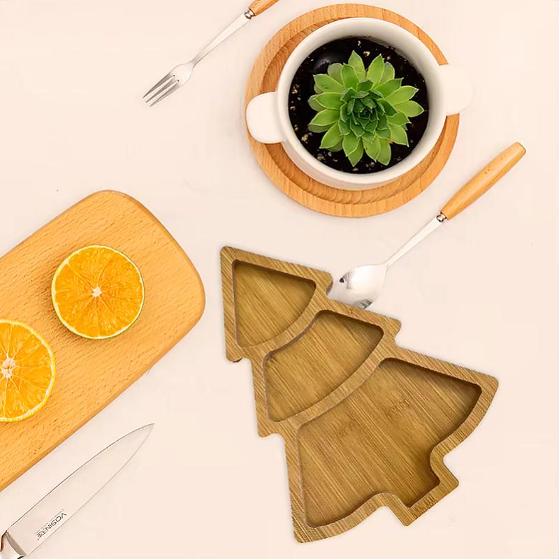 1Pc Christmas Tree Kitchenware Dessert Snack Plate Plate Tray Serving Tray Duoge Serving Dish Wooden