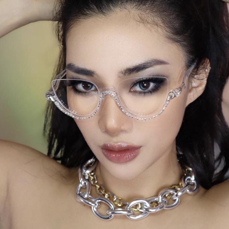 2022 Retro Rhinestone Semi-Rimless Anti-Blue Light Glasses - European & American Style Trend