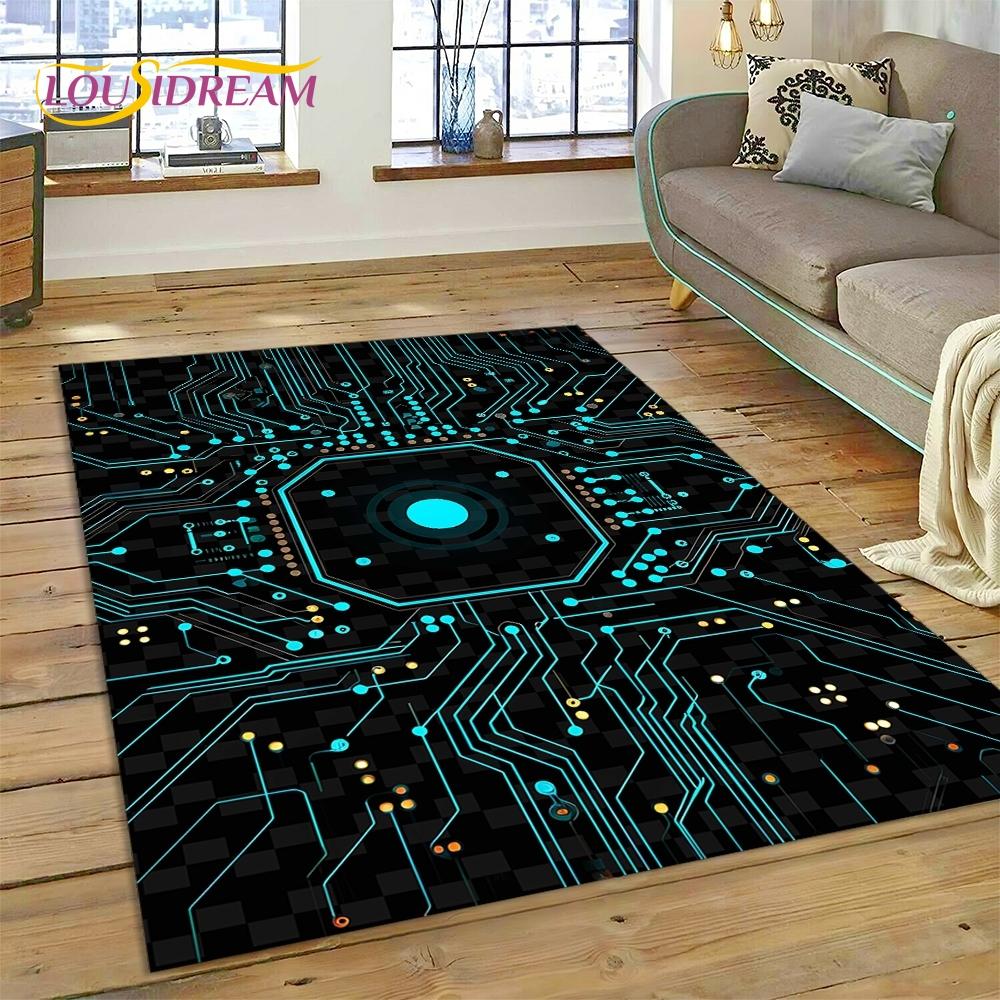 PCB Circuit Board 3D Chip CPU Rug Carpet for Living Room Bedroom Home Decor,Floor Mat Non-slip Decoration for Sofa Doormat Gift