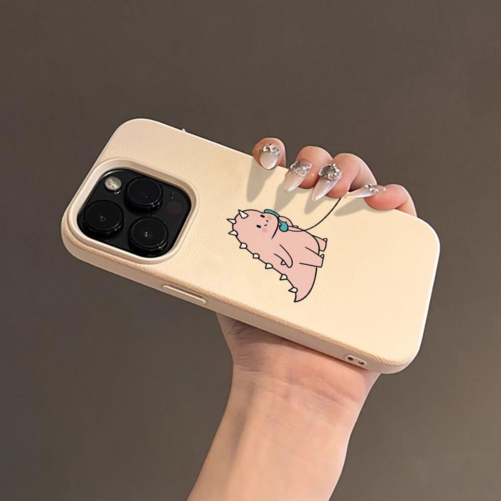 Adorable Talking Dinosaur Pair Couple Case For iPhone 17 Air 16 15 14 13 12 11 Pro Max Plus X Litchi Texture Protective Cover