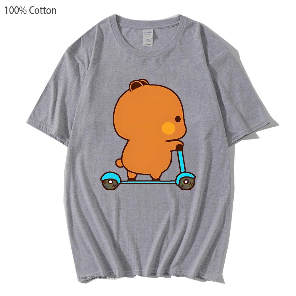 Cute Couple Shirt Cute Bubu and Dudu Are Playing Scooter Together Graphic T-Shirts Men's Clothes Panda Bear Cotton Top