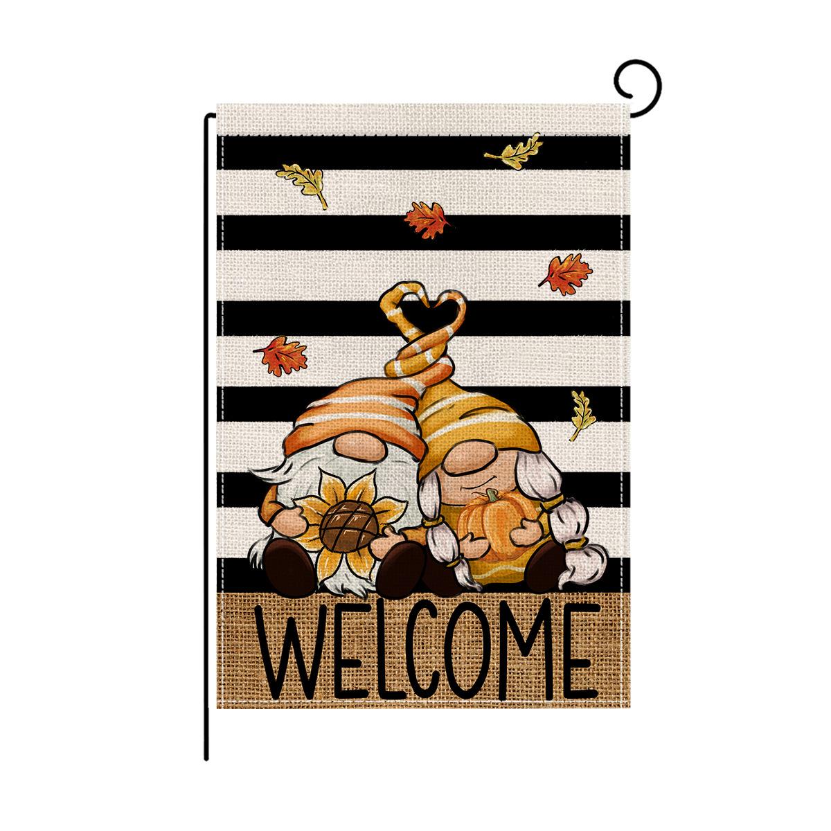 

Осенний тыквенный садовый флаг, льняной двухсторонний печатный флаг для украшения сада на праздник HYQ042-1