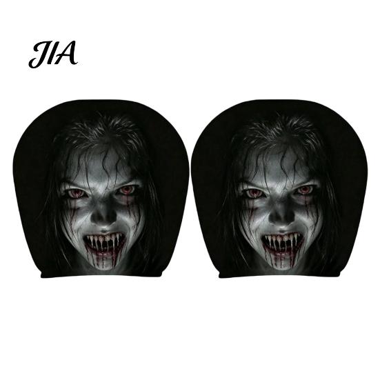 Spooky Auto Interior Accessories 2Pcs Funny Car Headrest Covers, Scary Faces Universal Fit Sleeve Seat Protectors, Breathable Soft Skin Friendly Cover
