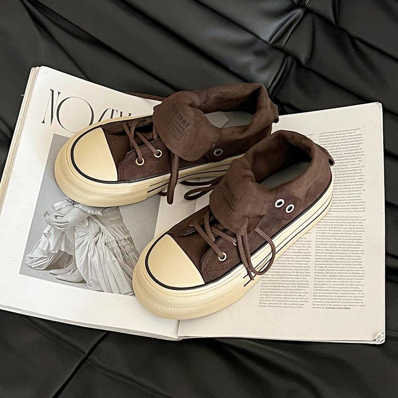 

Retro classic thick-soled high-top canvas shoes women s new autumn height-increasing versatile casual board shoes 40 коричневый
