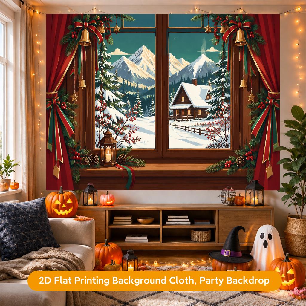 1Pcs Christmas Cabin Window Decoration Background Winter Backdrop Decorations For Photo Studio Photo Booth Christams Party