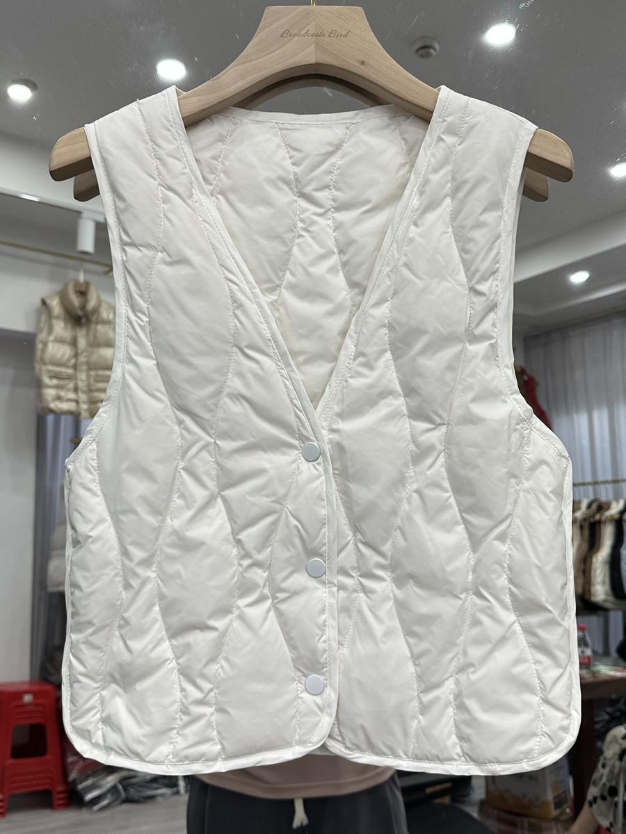 

Легкий пуховик, жилет женский короткий маленький жилет 2024 года, осенний новый продукт, иностранный стиль, маленький жилет на утином пуху, внутренний XXL белый