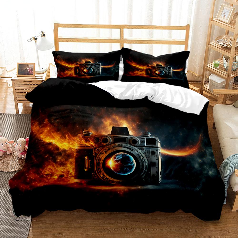 Vintage Camera Duvet Cover Fashion Comforter Bedding Set Soft Quilt Cover and Pillowcases for Teens Boy Single/Double/Queen/King