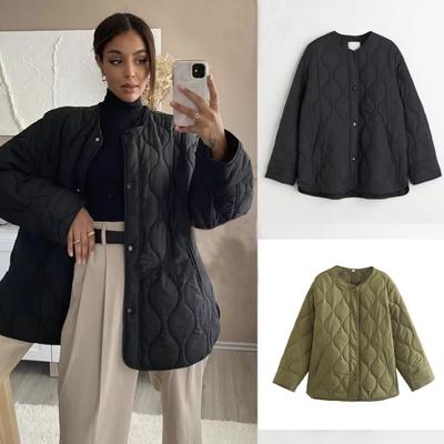 Solid Quilted Jackets Women Autumn Fashion O-neck Single Breasted Pocket Coats Female Long Sleeve Casual Lady Chic Outerwea